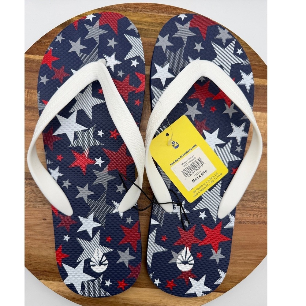 O'Rageous Men's Size 9/10 Patriotic Stars Flip Flops Red White Blue New‎ 0190